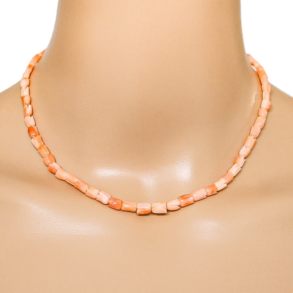 Vintage Carved Tulip Bud Salmon Pink Coral Necklace 15.5” 11.5 g - Picture 10 of 12